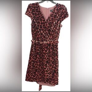 J. Crew Women’s Dress 8 Pink Black Leopard Print A Line Belted Short Sleeve